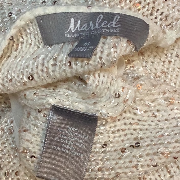 Marled Reunited Cream Sequin Embellished Chiffon Hem Long Sleeve Sweater Sz M - Picture 12 of 12
